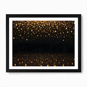 Abstract Image Of A Dark Background With Falling Golden Stars And A Layer Of Glittering Gold Dust On The Bottom Art Print