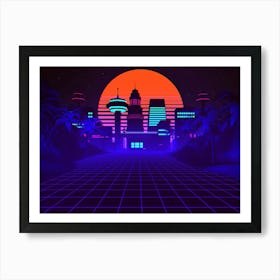 80s Cityscape - Synthwave Neon City 1 Art Print