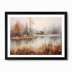 A Painting Of A Lake In Autumn 64 Art Print