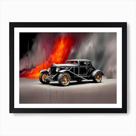 Old Car In Flames Art Print