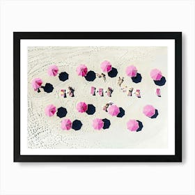 Pink Umbrellas On The Beach 6 Art Print