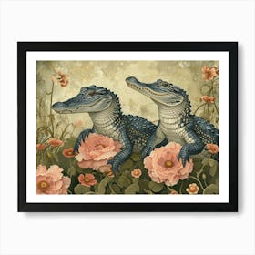Floral Animal Illustration Alligator 1 Art Print