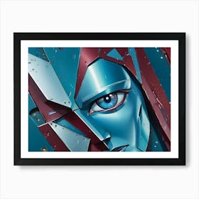 Abstract Image Of A Metallic, Robotic Face With A Blue Eye, Resembling A Cyborg Or Artificial Intelligence Art Print