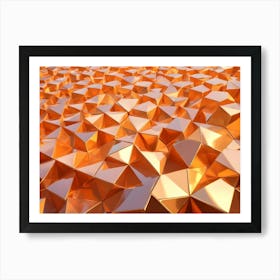 Abstract 3d Rendering Of A Geometric Surface Made Of Shiny, Reflective, Golden Triangles Art Print