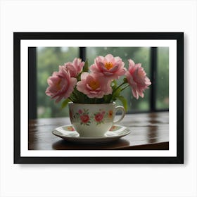 Pink Flowers In A Cup 1 Art Print