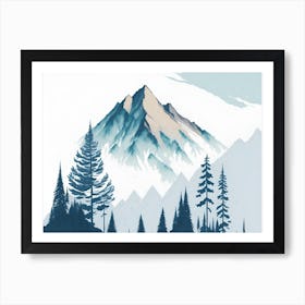 Mountain And Forest In Minimalist Watercolor Horizontal Composition 295 Art Print