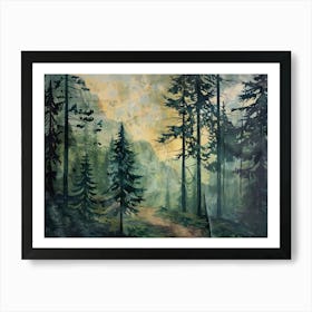 Retro Wooded Pines 6 Art Print