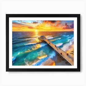 Aerial Pier Sunset3 Art Print