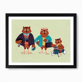 Biker Owls Animal Families Art Print