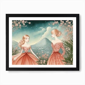 Two Women In Pink Dresses Art Print