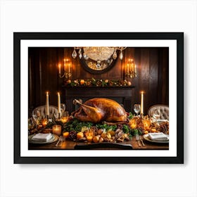 A Sumptuous Thanksgiving Banquet Showcasing A Centerpiece Of Succulent Fresh Roasted Turkey Surrou (6) 1 Art Print