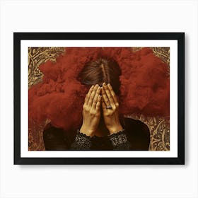 Woman Covered In Red Smoke Art Print