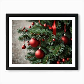 Christmas Tree With Red Ornaments Art Print