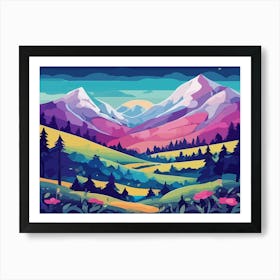 Illustration Of Mountain Landscape Art Art Print