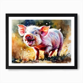 Laughing Piglet (Watercolor) Art Print