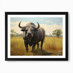 African Buffalo Grazing In The Savannah 3 Art Print