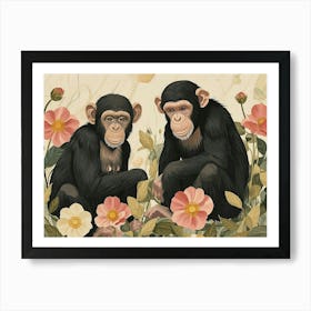 Floral Animal Illustration Chimpanzee 3 Art Print