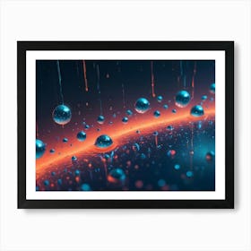 Abstract Image Of Blue Orbs And Streaks Of Light Against A Dark Red And Blue Background Art Print