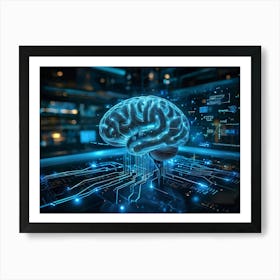 Abstract Concept Of A Human Brain Dotted With Icons Of Security And Innovation Acting As An Interf (1) Art Print