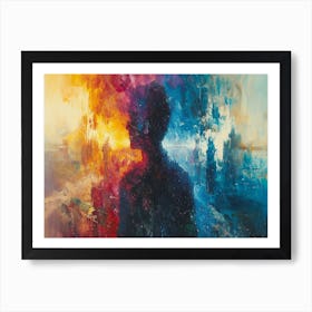 Digital Fusion: Human and Virtual Realms - A Neo-Surrealist Collection. Silhouette Of A Person Art Print