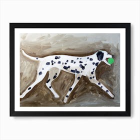 Dalmatian With Ball - painting hand painted artwork dog animal pet black white brown beige horizontal bedroom living room dog lover Art Print