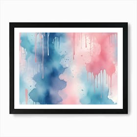 Abstract Image Of Blue And Pink Watercolor Splatters And Drips On A White Background Art Print