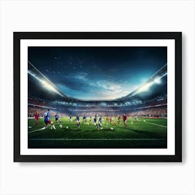 A Dynamic Ultra Realistic Digital Render Of Professional Soccer Championship Game Showcasing A Tea (1) Art Print