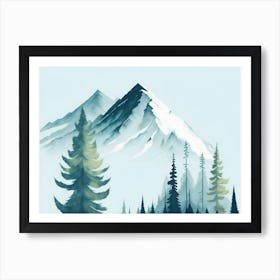 Mountain And Forest In Minimalist Watercolor Horizontal Composition 301 Art Print