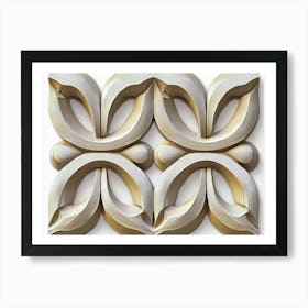 Seamless Relief Sculpture Retro Pattern Curve Cross Spiral Frame Line Botanic Plant Leaf Flower Art Print