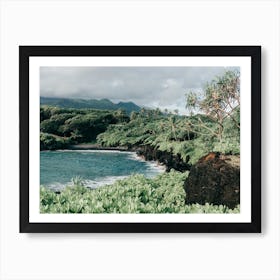 Black Sand Beach And Azure Sea In Waianapanapa State Park On Maui In Hawaii Art Print