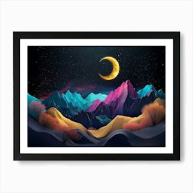 3d Modern Art With Night Landscape With Colorful Mountains Art Print