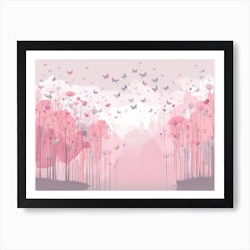 Pink Trees With Butterflies VECTOR ART Art Print