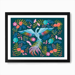 Floral Phoenix Dark Art Print