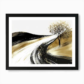 Black And Gold Road Art Print