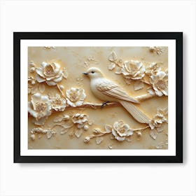 3d Golden Sparrow on Golden Background Art Print