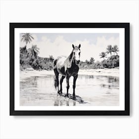 A Horse Oil Painting In Tulum Beach, Mexico, Landscape 1 Art Print