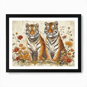 Floral Animal Illustration Siberian Tiger 1 Art Print