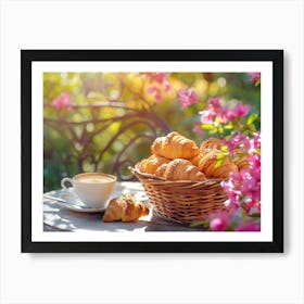 Coffee And Croissants In A Basket Art Print