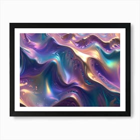 Abstract 3d Render Of A Colorful Liquid With Iridescent Sheen And Swirling, Flowing Movement Resembling A Colorful Ocean Or Liquid Sky Art Print