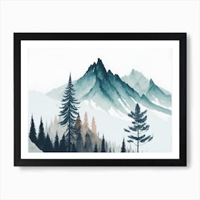 Mountain And Forest In Minimalist Watercolor Horizontal Composition 329 Art Print