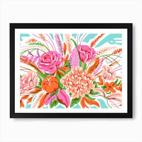 Pastel Vintage Floral Arrangement In Bright Colors Art Print