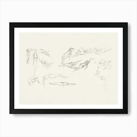 Vintage Swimming Sketch Art Print