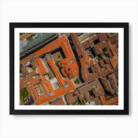 Top down view of the catholic church and european old town. Novara, Italy, Piedmont. Aerial  photography Art Print