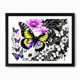 Butterflies And Flowers 2 Art Print