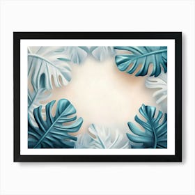 3d Featuring Hand Drawn Tropical Leaves and Abstract Art on a Light Background 1 Art Print