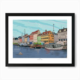 Nyhavn Copenhagen Art Print - Danish Cityscape Illustration - Travel Wall Art - Copenhagen Denmark Decor, Scandinavian Gifts Art Print