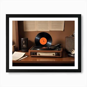 A Vintage Record Player With A Vinyl Record, Surrounded By Other Vintage Audio Equipment, Books, And Headphones, Creating A Nostalgic Atmosphere 1 Art Print