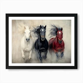 Three Horses Galloping Art Print