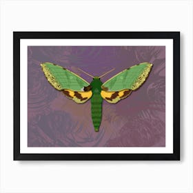 Mechanical Green Butterfly The Euchloron On A Lilac Background Art Print