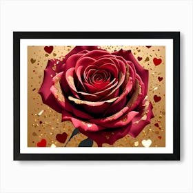 Red Rose With Hearts Art Print